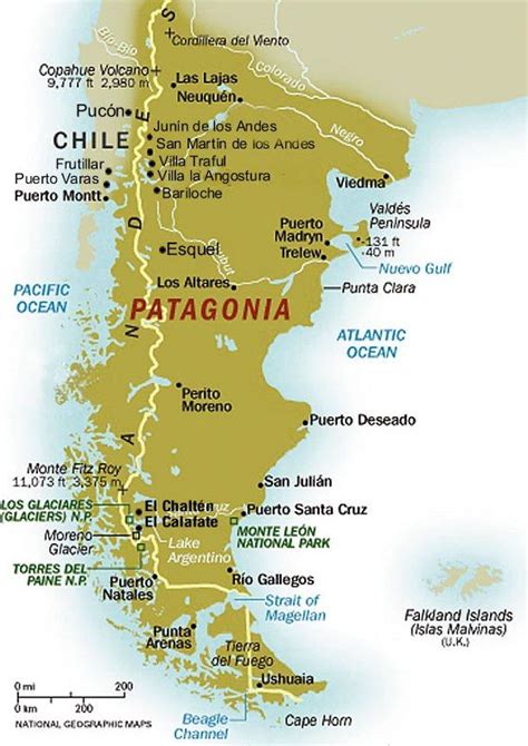 chile argentina patagonia map